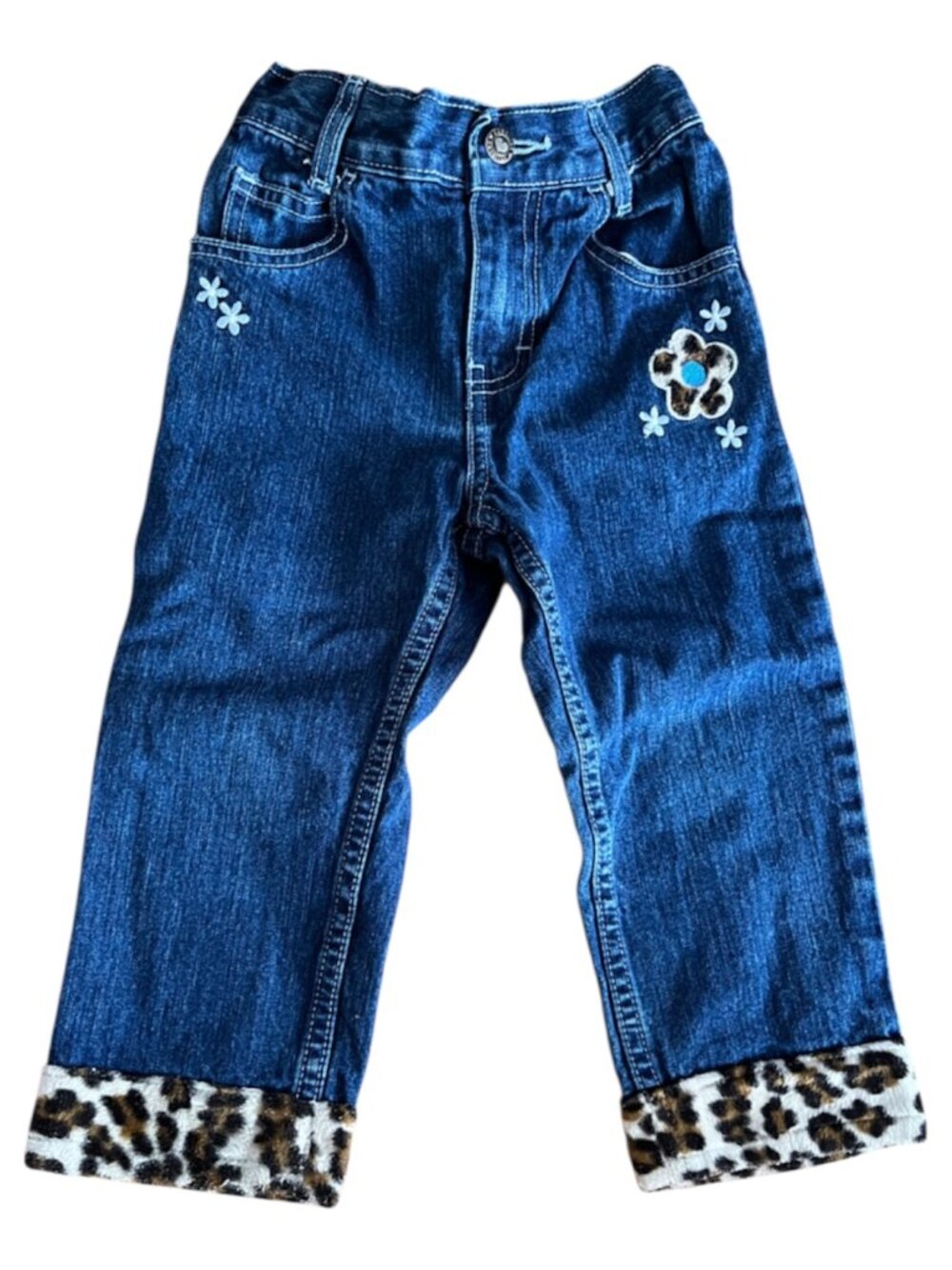 Y2K Toddler Girl Gasoline Jeans with Leopard and Floral Accents- Size 2T